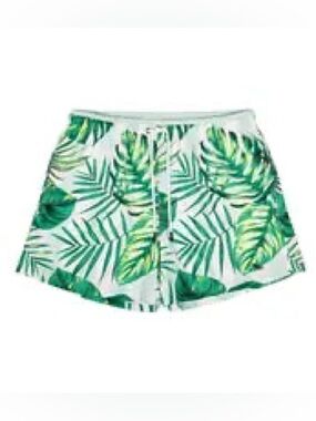 Tropical Leaf Print Men’s Drawstring Shorts - Green